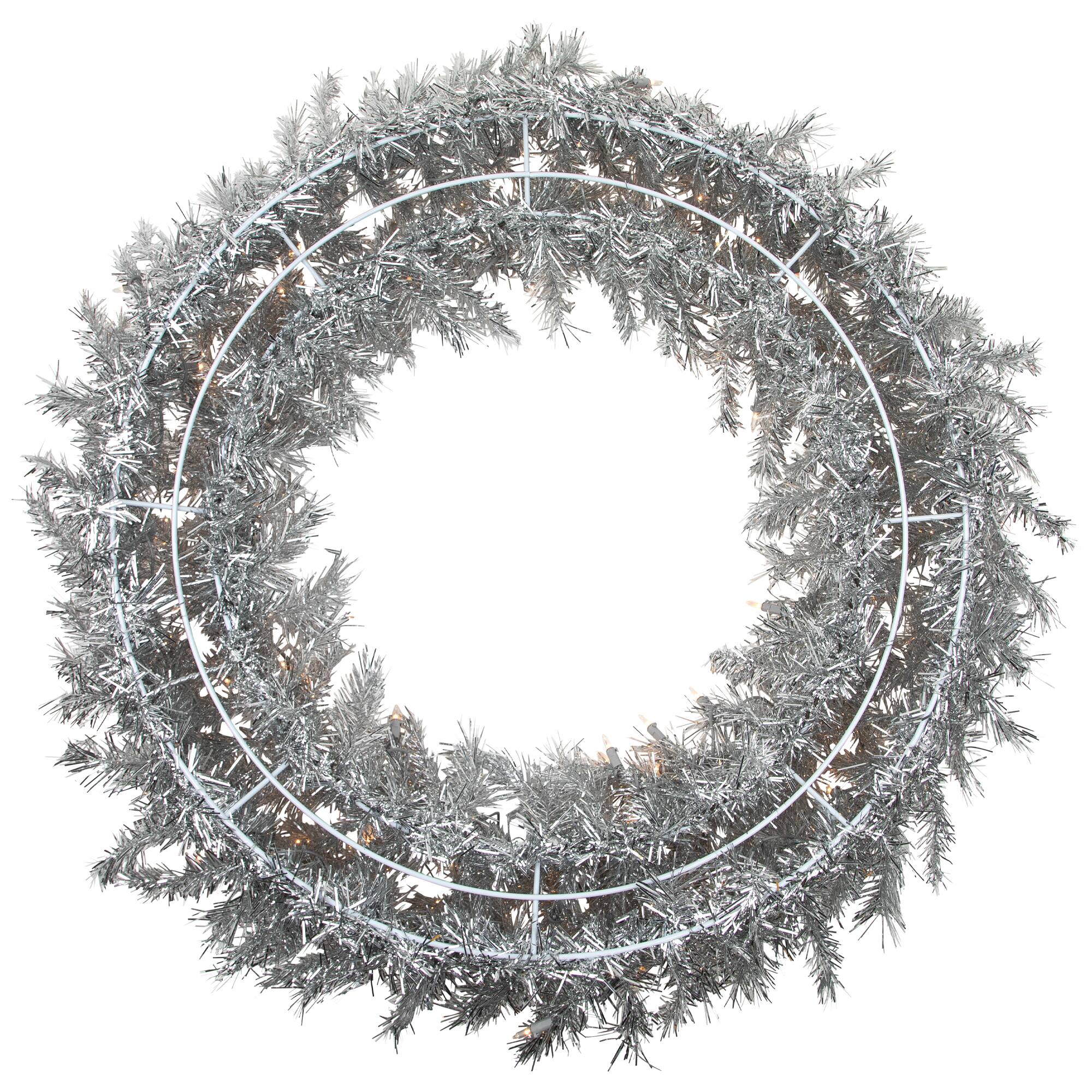 36" Pre-Lit Silver Tinsel Artificial Christmas Wreath